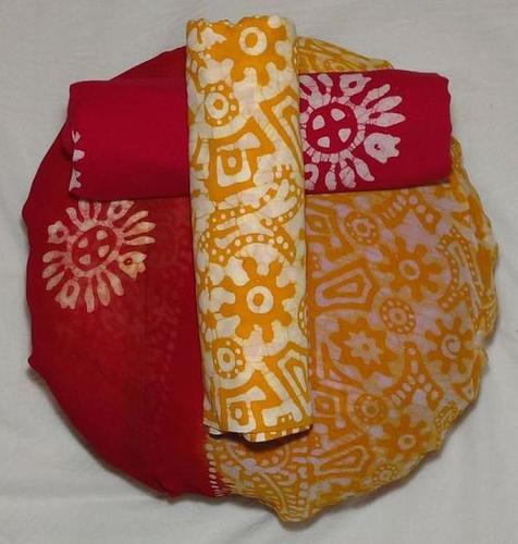 Batik Printed Cotton Suit with Chiffon Dupatta
