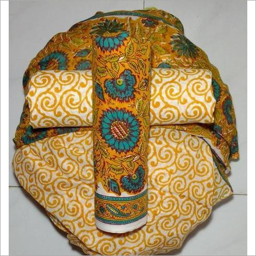 Hand Block Print Cotton Suit With Cotton Dupatta