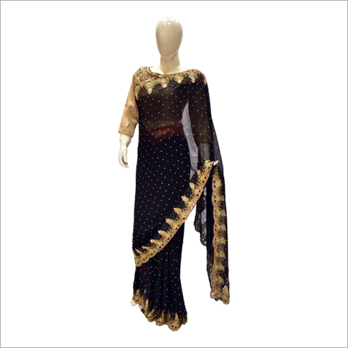 Navy Blue Ladies Black Party Wear Saree