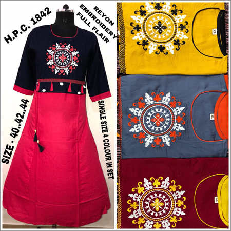 Ladies Reyon Embriodery Full Flair Kurtis