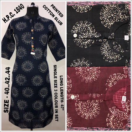 Ladies Printed Cotton Slub Kurtis