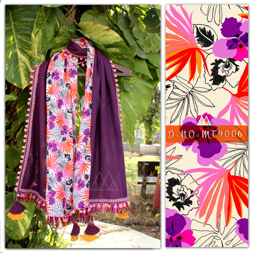 Dupatta - Pure Khadi & Fancy Poly Fabric, 21x70 Inches, Purple Printed Elegance for Parties & Social Events