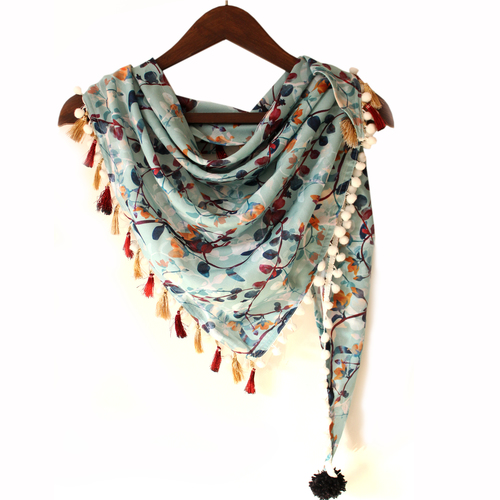 Sky Color Embroidered Scarf