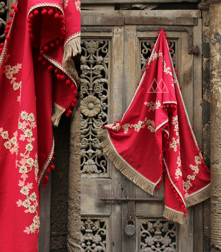 Dark Pink Embroidered Scarf