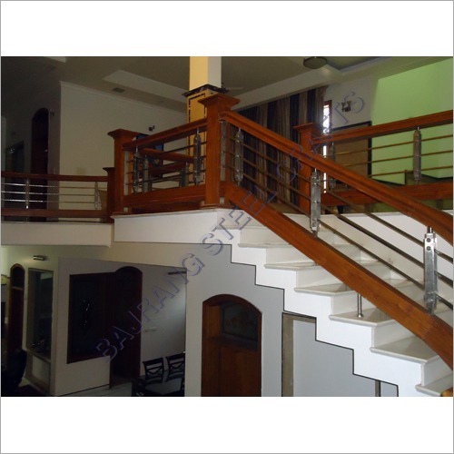 Wooden And Steel Glass Railing