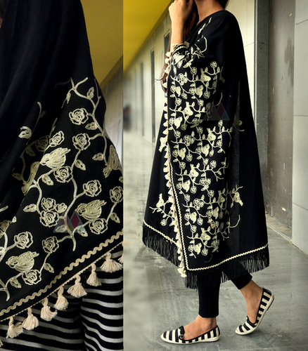 Black Embroidered Scarf