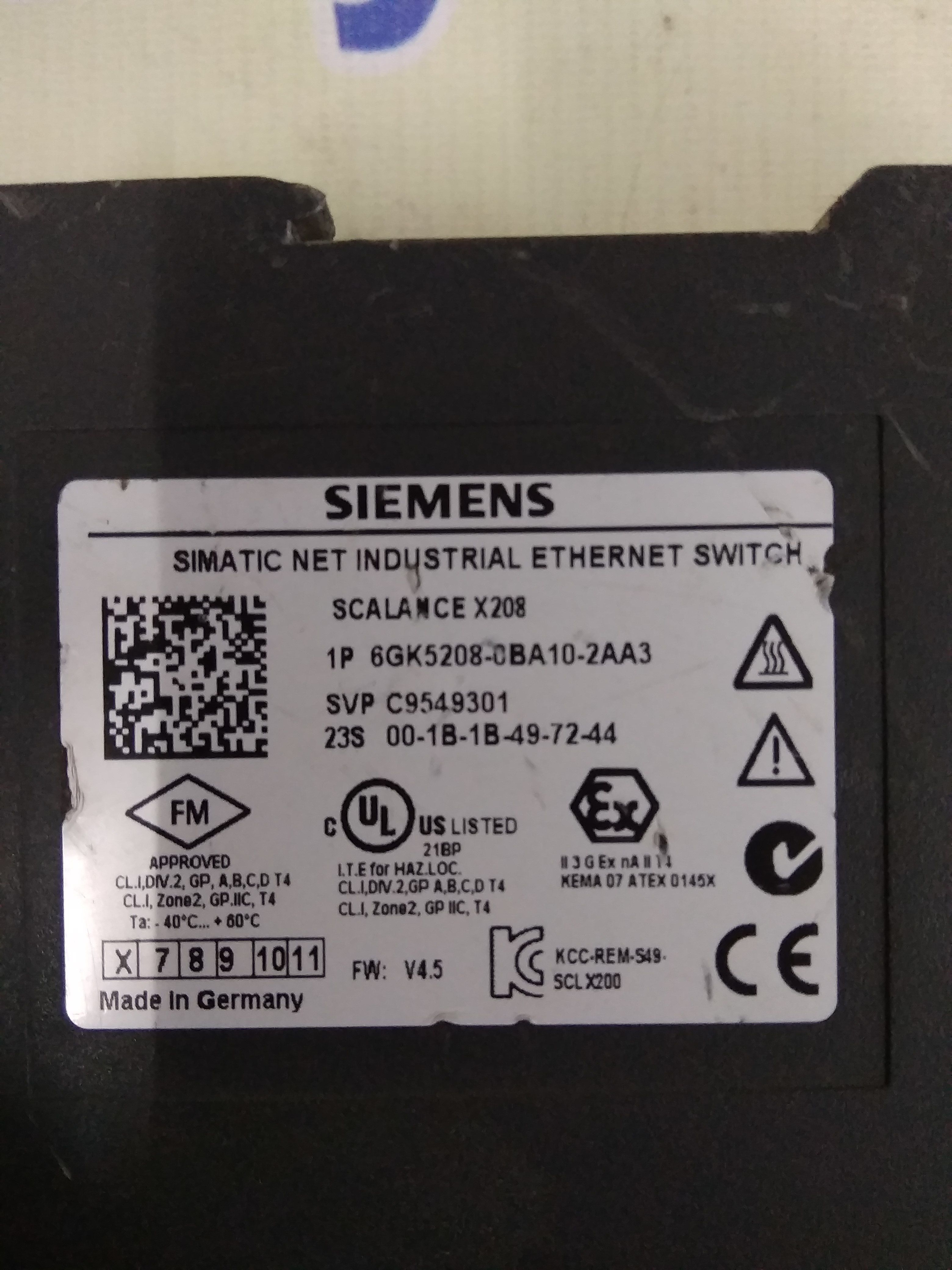 SIEMENS SCALANCE  X208 MODULE  6GK5208-0BA10-2AA3