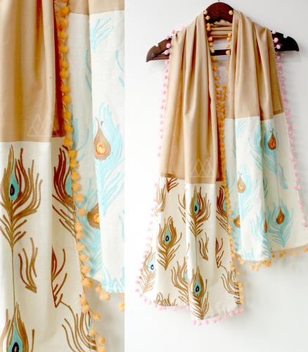 Cream Cotton Printed Scarf