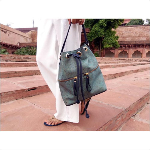 Teal Cork Bucket Bag