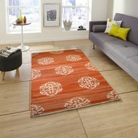 Cotton Floor Durries - 100% Handwoven, 4x6 Feet, Natural & Orange, Modern Mandala Design | Hand Washable, Anti-slip, Vibrant Patterns