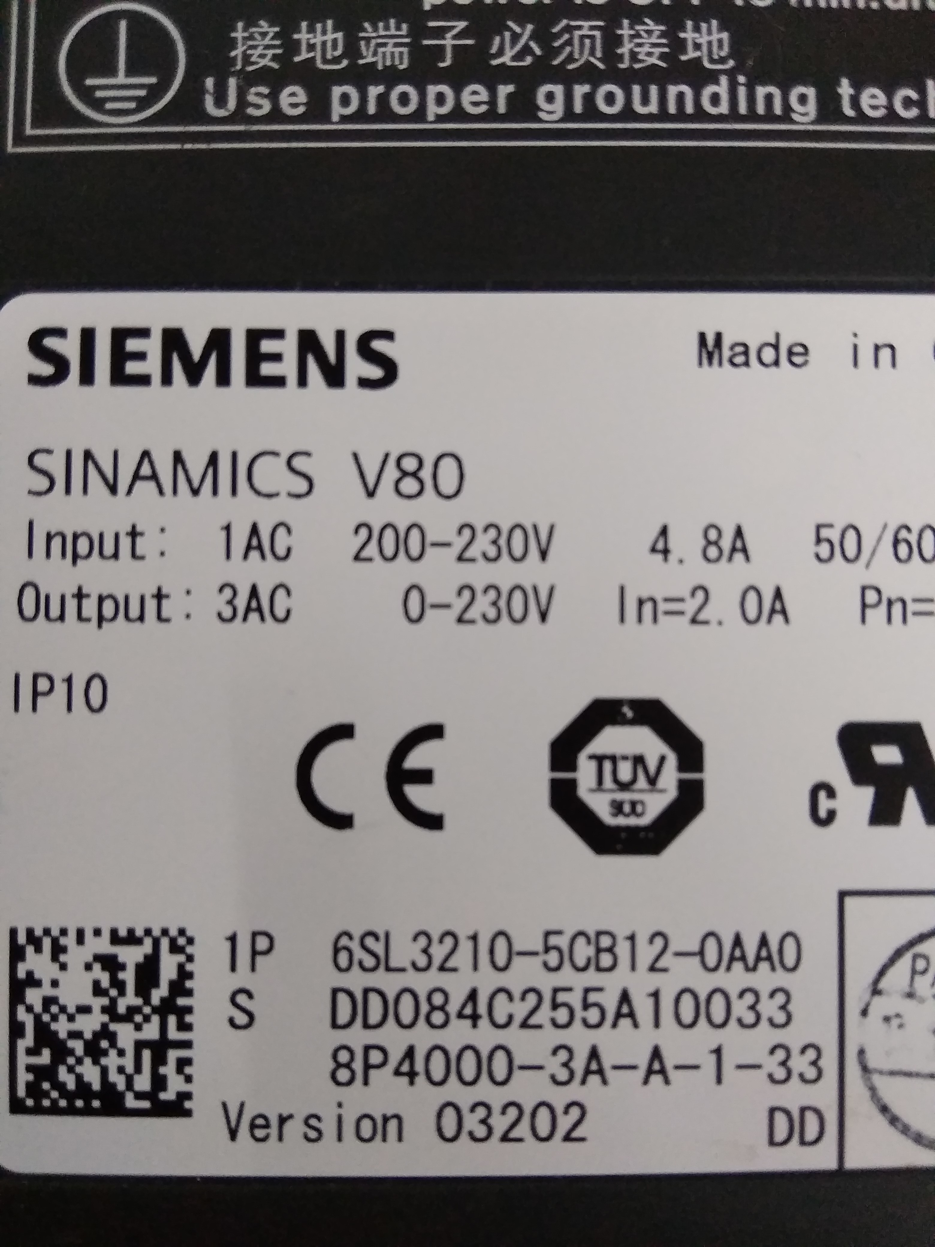 SIEMENS SINAMICS V80 DRIVE 6SL3210-5CB12-0AA0