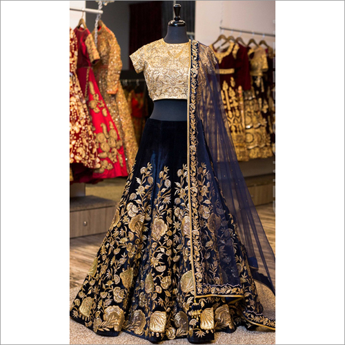 Blue Embroidered Lehenga - Silk Fabric, Size S-XXL | Elegant Beaded, Lace & Sequin Embellishments, Semi-Stitched Design, Contrasting Blouse with Net Dupatta