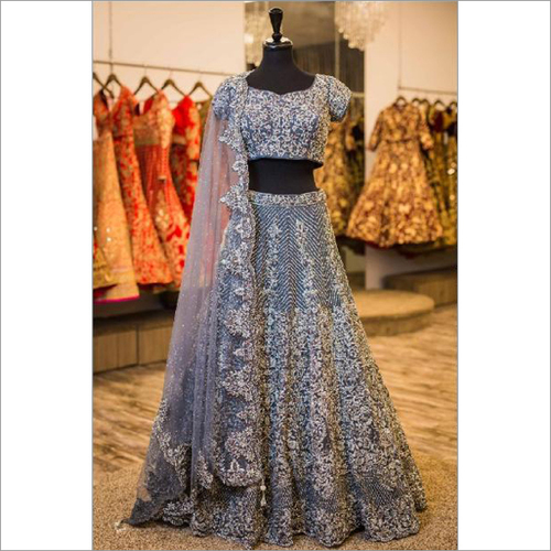 Grey Bridal Lehenga Decoration Material: Beads