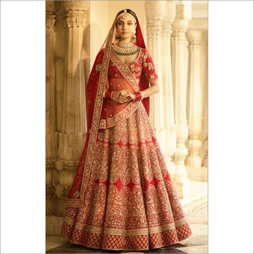 Bridal Lehenga Red Set 3 Decoration Material: Beads