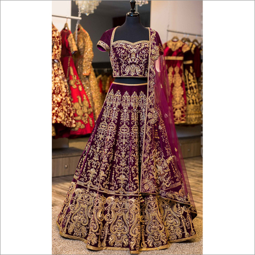 Red Embroidered Lehenga Decoration Material: Beads