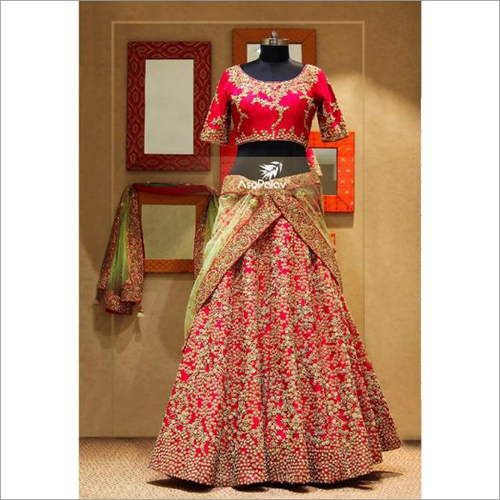 Traditional Deep Red Lehenga Decoration Material: Beads