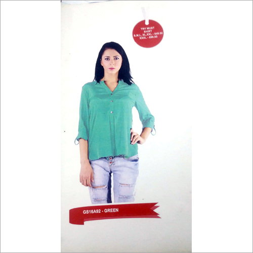 Ladies Plain Shirt - Crepe Fabric, Size S/M/L/XL, Full Sleeves, Solid Green Color | Ideal for Modern Working Women's Fashion