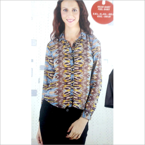 Ladies Printed Shirt - Cotton, Sizes S to XL, Mix Color, Full Sleeves, Print Pattern | Casual Wear for All Occasions, Age Groups Friendly
