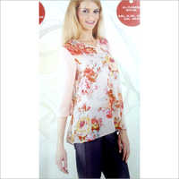 Ladies V Neck Top - Chiffon Fabric, Small To Xl Size | Cream Printed Design For All Seasons, Comfort Fit To Elevate Your Style