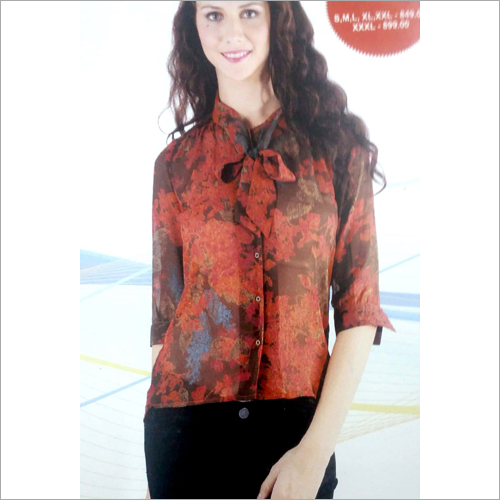 Ladies Printed Top - Satin Fabric, Small to XL | Multi Color, Beaded Closure, Printed Pattern for All Seasons