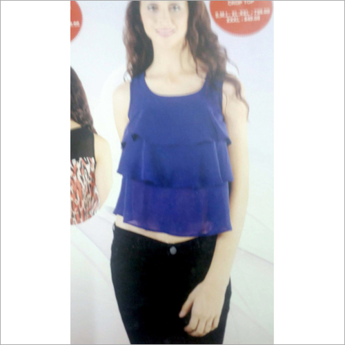 Ladies Blue Designer Top - Chiffon Fabric, Small to XL Size | Lace Closure, Plain Pattern, Ideal for All Seasons, Chic Elegance for Parties