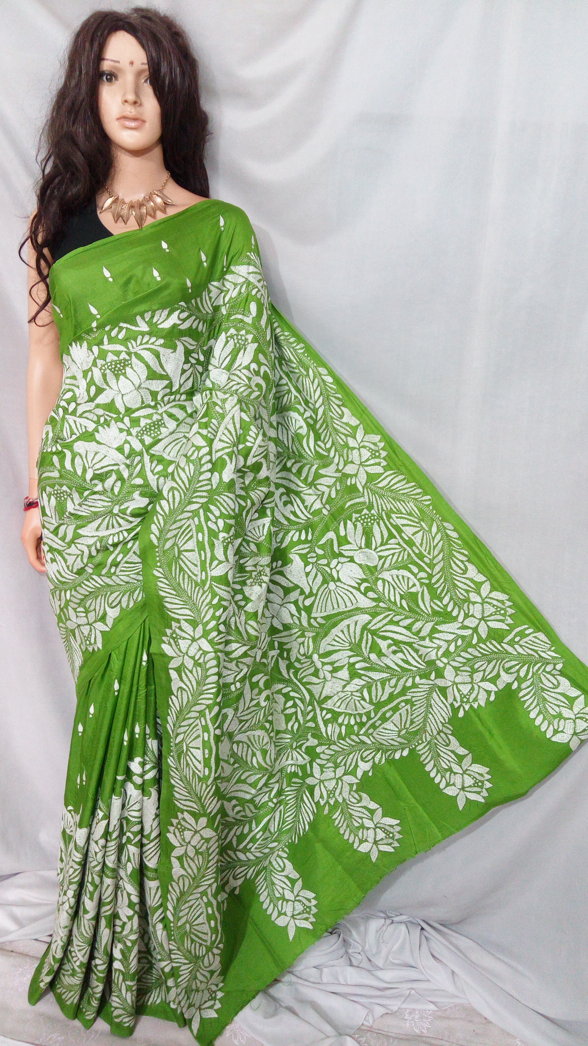 Banglore Silk Katha Stitch Saree