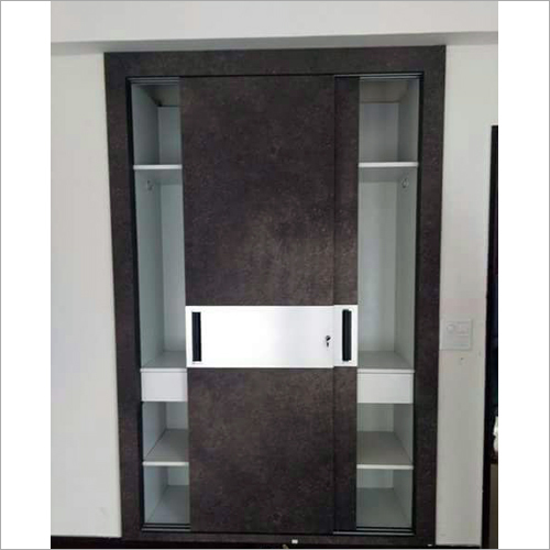 Sliding Door Wooden Almirah - Wood, 72x60x24 inches, Dark Brown | Spacious Interior, Multiple Shelves, Glossy Finish