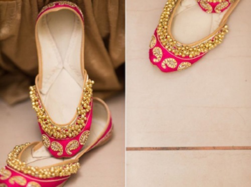Pink Punjabi Jutti - Leather and Cotton Upper, Flat Heel | Majenta Color, Customized Logo, All Sizes Available
