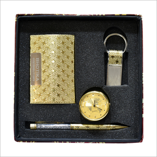 Corporate Gift Set - Metal Material, Golden Color | Includes Pen, Keyring, Watch, and Diary for Brand Promotion
