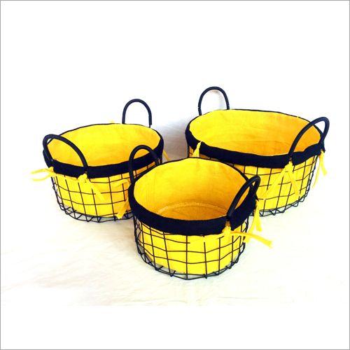Ivory Liner Round Metal Basket
