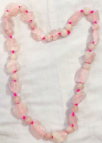Rose Quartz Raw Stones Necklace - 18 Inches, Square Shape, Pink Rose Color
