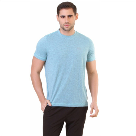Mens Sky Blue Milange T-Shirt - Cotton, Half Sleeves, Plain Pattern | Ideal for Rainy, Spring, Summer, and Winter Seasons