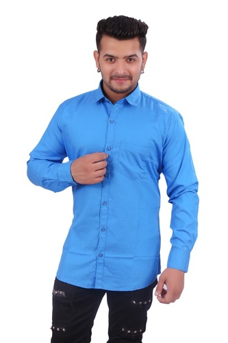 Mens Full Sleeve Plain Casual Shirt - Cotton, M-XXXL, Blue | Soft Fabric, Stylish, Comfortable, Durable, Office Wear