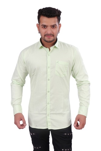 Mens Plain Casual Cotton Shirt - Cotton, M-3XL, Light Green | Soft, Comfortable Fit, Button Closure, Long Sleeve