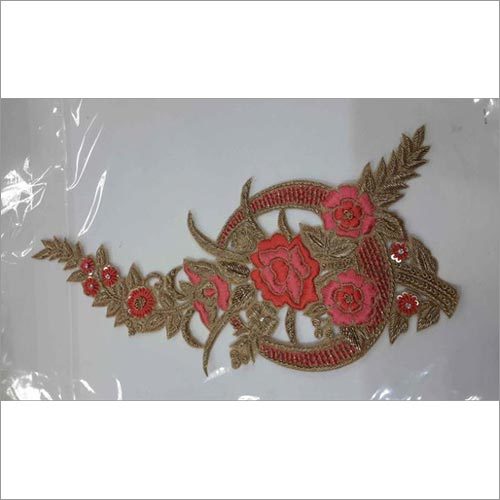 Embroidered Fashion Motifs - One Sided Design | Vibrant Red and Golden Colors with Intricate Embroidery Patterns