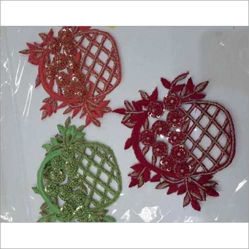 Motifs Embroidery - Embroidered, One-Sided Design | Red and Green Color Palette with Intricate Motif Patterns