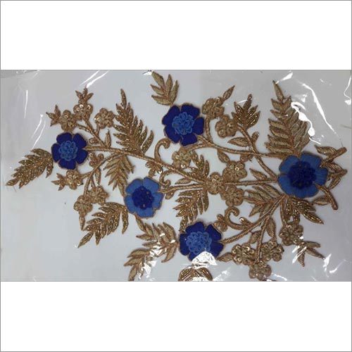 Hand Embroidered Motifs - One Sided, Blue and Golden Embroidered Pattern | Intricate Design for Elegant Decor