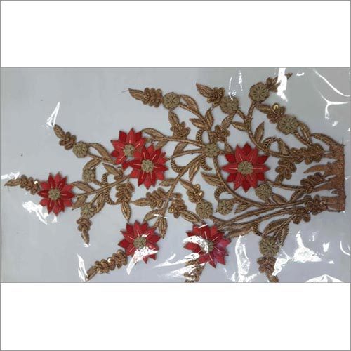 Motif Lace - One Sided Embroidered Design | Red and Golden Color Combination