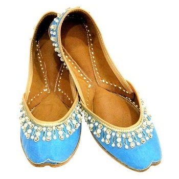 Beaded Jutti - Leather & Cotton, All Sizes | Skyblue Color, Customized Logo, Flat Heel