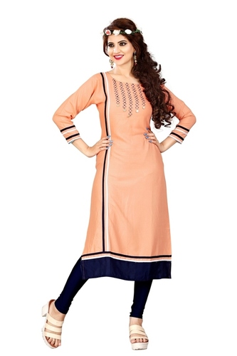 Ethnic Designer Kurtis - Rayon 14 Kg with Hand Work | Cream Casual All-Season Plain Style