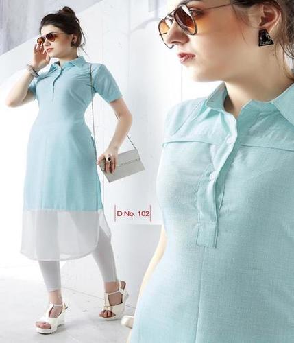 Sky Blue Designer Cotton Kurtis
