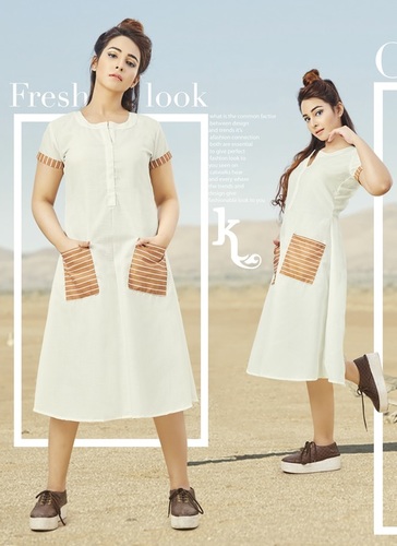 Polyester White Kurtis