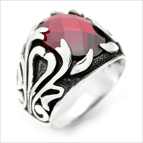 Stone Ring - Sterling Silver, Round Shape, Red Stone Color | Classy and Stylish Design, Crafted with Unique Patterns, Tested Quality