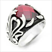 Stone Ring - Sterling Silver, Round Shape, Red Stone Color | Classy And Stylish Design, Crafted With Unique Patterns, Tested Quality