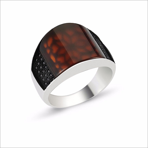 Mens Stone Ring - Sterling Silver Round Shape Brown Gemstone | Alluring Design Durable Quality Allergy-Tested for All Occasions