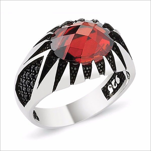 Designer Stone Ring - Sterling Silver, Maroon Pear Stone with Black Rhodium Shoulder | Artistically Crafted, Various Designs Available