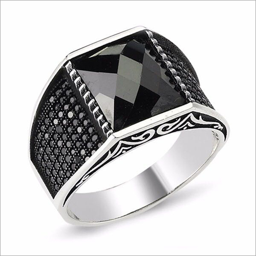 Antique Stone Ring - Sterling Silver, Teardrop Shape, Black Colored Stone | Traditional Victorian Design, Statement Piece for Occasional Wear