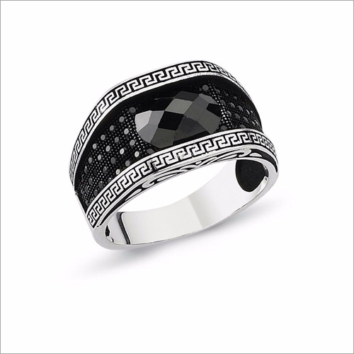 Mens Antique Stone Ring - Sterling Silver, Square Shape, Black Stone Color | Elegant and Bold Design for Distinctive Style