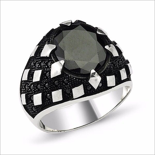 Mens Trendy Stone Ring - Sterling Silver, Oval Shape, Black Stone Color | Modern Men's Jewelry for Stylish Accessories