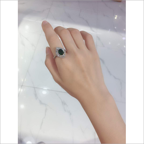 Ladies Finger Ring - Platinum, Oval Shape, Green Stone | Long-Lasting Shine, Exquisite Design, Perfectly Polished